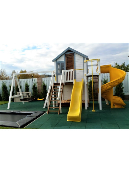 Ігровий майданчик з дерева + гірка з гвинтового пластика